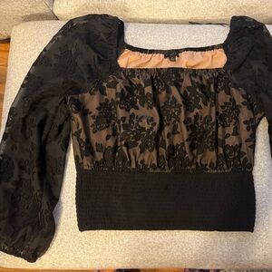 Anthropologie Current Air Black and Tan Floral Blouse